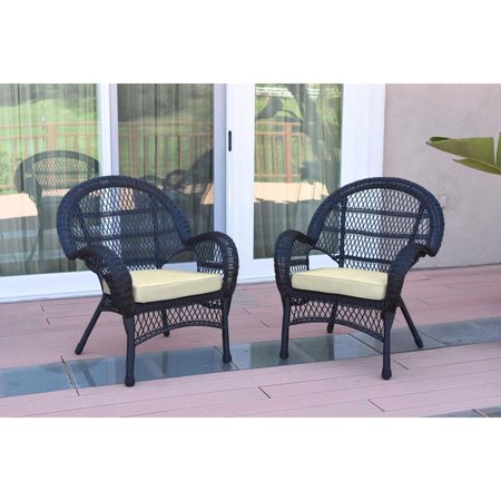 JECO W00211-C-2-FS001 Santa Maria Black Wicker Chair with Ivory Cushion W00211-C_2-FS001